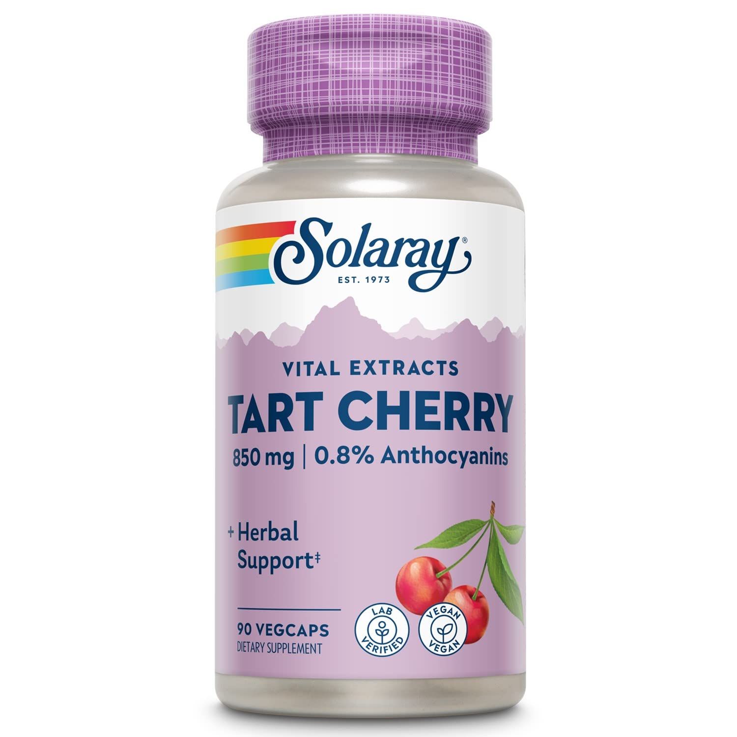 Solaray Tart Cherry Fruit Extract 425mg | Supports Healthy Uric Acid Levels w/Antioxidants &amp; Anthocyanins | Non-GMO &amp; Vegan | 90 VegCaps