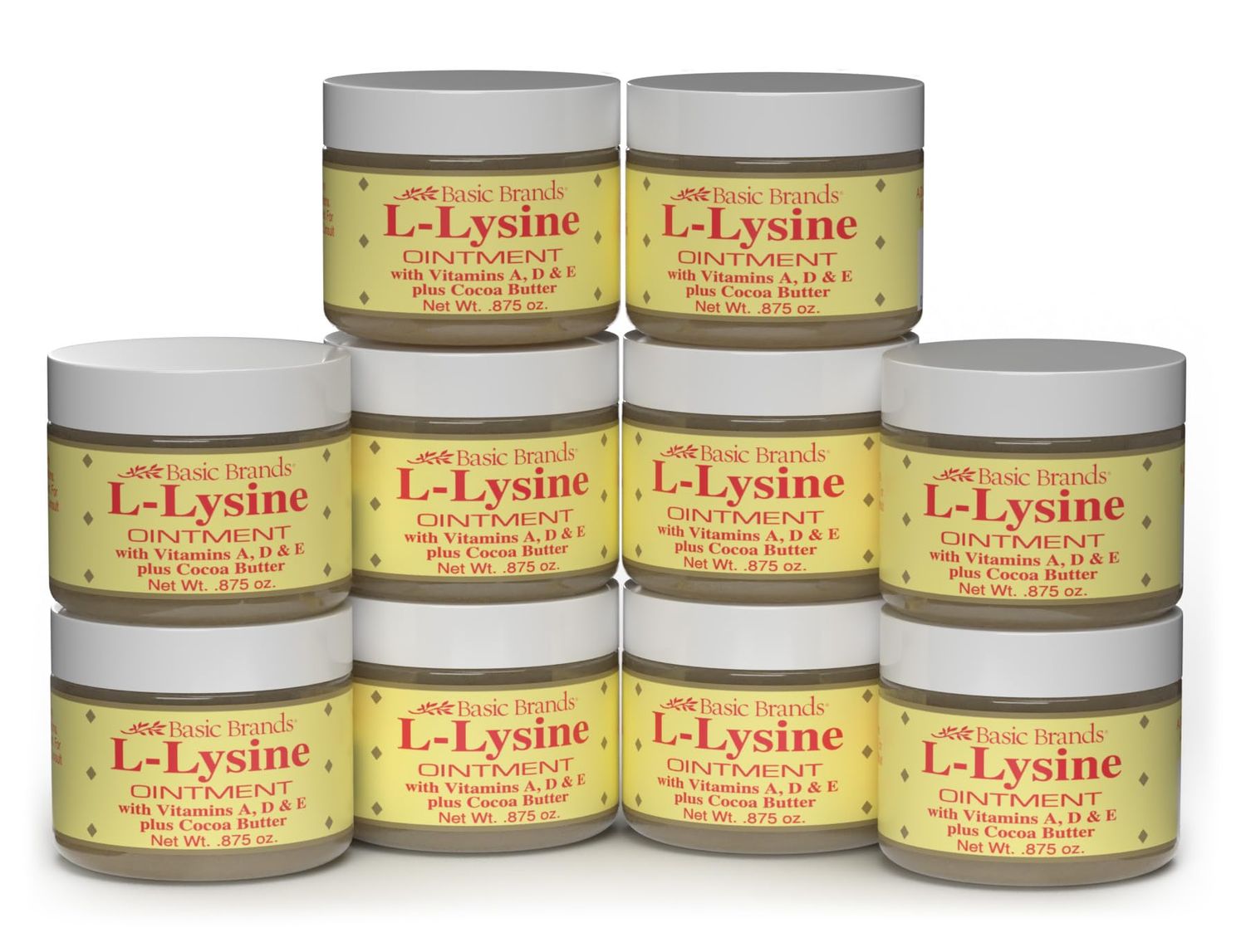 Basic Brands - L-Lysine Ointment - 0.875 oz - Lysine Cold Sore Treatment and Blister Relief - Soothes Chapped Lips and Dry Skin - 10-Pack