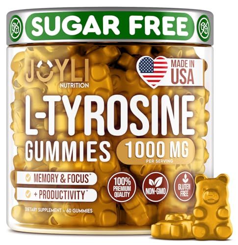 Joyli L Tyrosine Gummies 1000MG - L-Tyrosine Supplement for Kids &amp; Adults - Calm &amp; Focus Gummies for Brain, Memory, Mood, and Energy - 500mg L- Tyrosine Powder per Gummy - Vegan, Gluten-Free