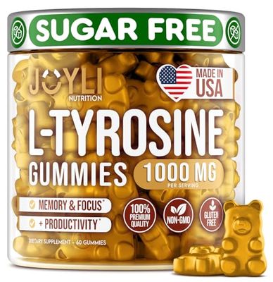 Joyli L Tyrosine Gummies 1000MG - L-Tyrosine Supplement for Kids &amp; Adults - Calm &amp; Focus Gummies for Brain, Memory, Mood, and Energy - 500mg L- Tyrosine Powder per Gummy - Vegan, Gluten-Free