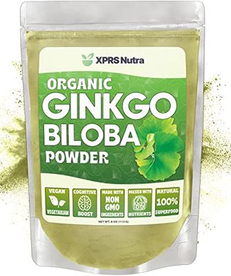 XPRS Nutra Organic Ginkgo Biloba Powder - Gingko Biloba Supplements for Cognition - Vegan Friendly Ginkoba Biloba Organic - Immunity Boosting Ginkgo Biloba Powder (8 oz)
