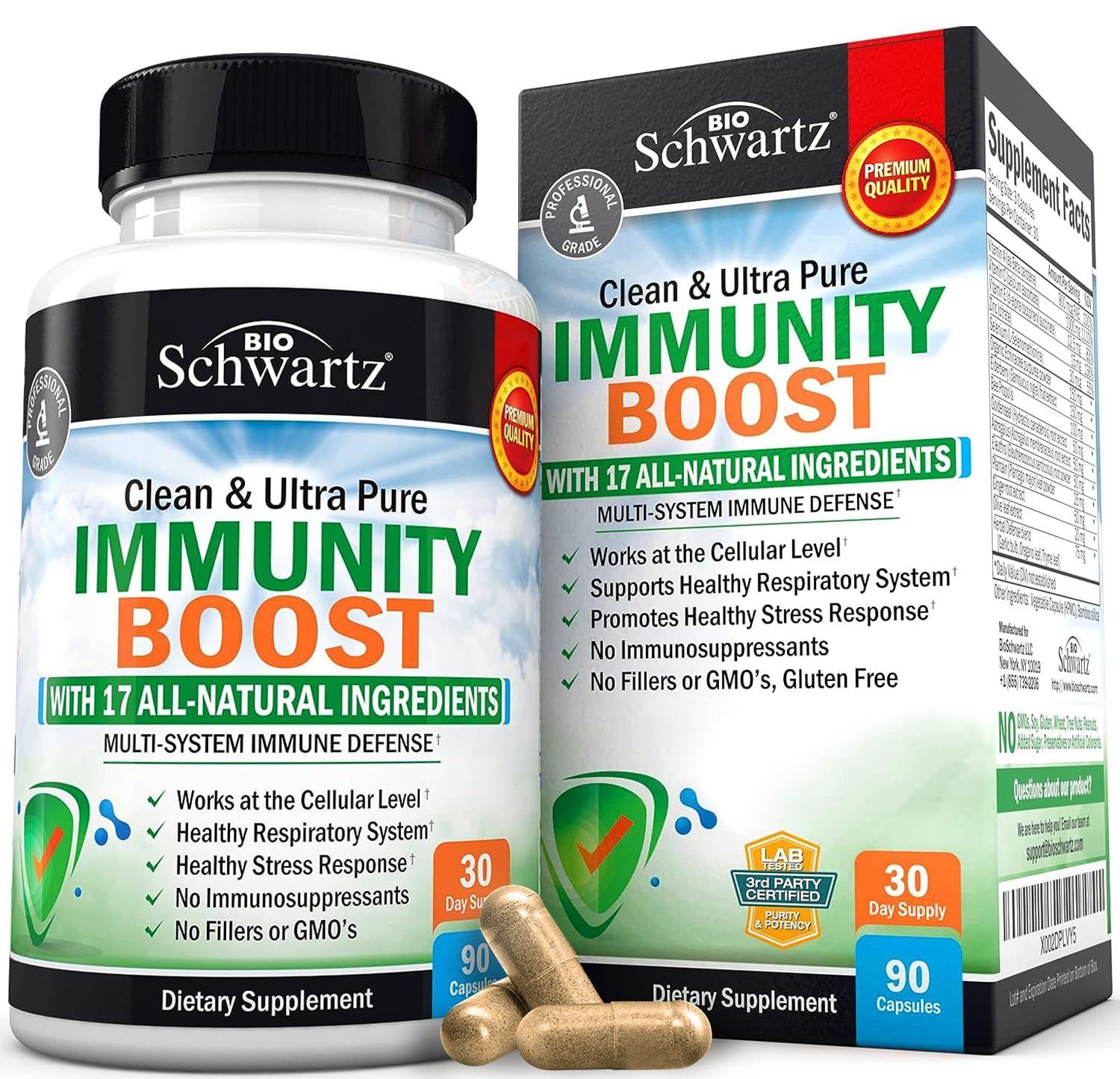 BioSchwartz Immune Support Supplement with Vitamin C 1000mg Zinc Elderberry Extract Ginger Bee Propolis Beta Carotenes, Immunity Boost for Adults, Immune Defense Antioxidant Vitamins, 90 Capsules