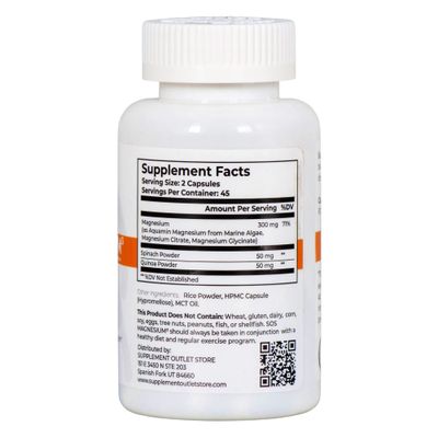 SOS Magnesium Complex - 300mg Capsules of Magnesium Glycinate, Aquamin Magnesium &amp; Magnesium Citrate for Muscle Relaxation, and Sleep, High Absorption, Vegan, Non-GMO 45 Servings