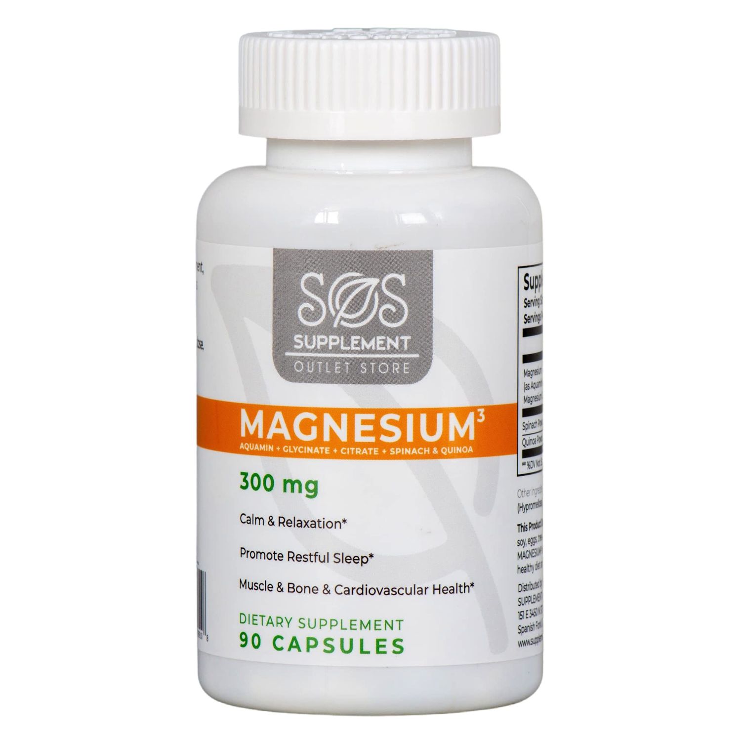 SOS Magnesium Complex - 300mg Capsules of Magnesium Glycinate, Aquamin Magnesium &amp; Magnesium Citrate for Muscle Relaxation, and Sleep, High Absorption, Vegan, Non-GMO 45 Servings