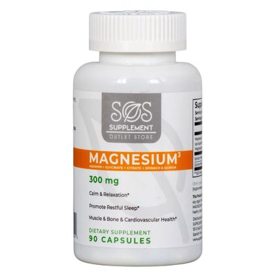 SOS Magnesium Complex - 300mg Capsules of Magnesium Glycinate, Aquamin Magnesium &amp; Magnesium Citrate for Muscle Relaxation, and Sleep, High Absorption, Vegan, Non-GMO 45 Servings
