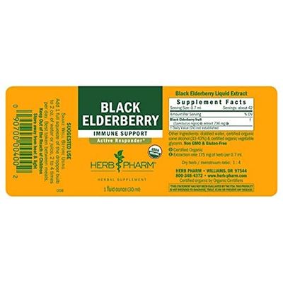 Herb Pharm Certified Organic Black Elderberry Liquid Extract for Immune System Support, Organic Cane Alcohol, 1 Oz