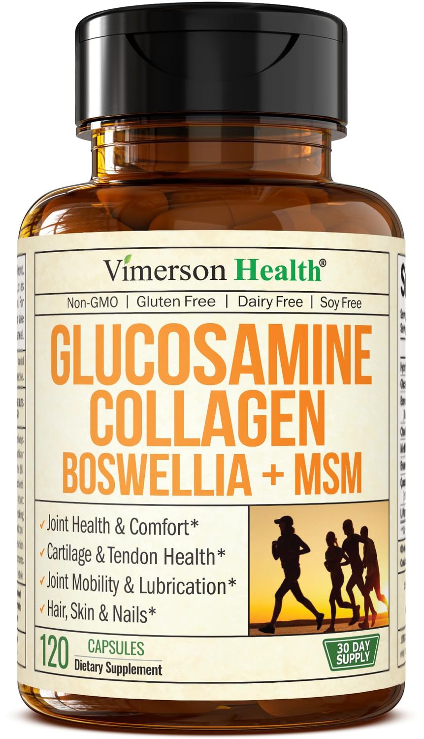 Glucosamine Chondroitin MSM with Collagen Powder. Joint Support Supplement. Bromelain, Quercetin, L-Methionine &amp; Boswellia Extract capsules. Hair Skin and Nails Vitamins. FSA eligible. 120 caps