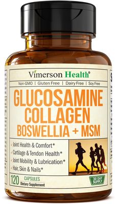 Glucosamine Chondroitin MSM with Collagen Powder. Joint Support Supplement. Bromelain, Quercetin, L-Methionine &amp; Boswellia Extract capsules. Hair Skin and Nails Vitamins. FSA eligible. 120 caps