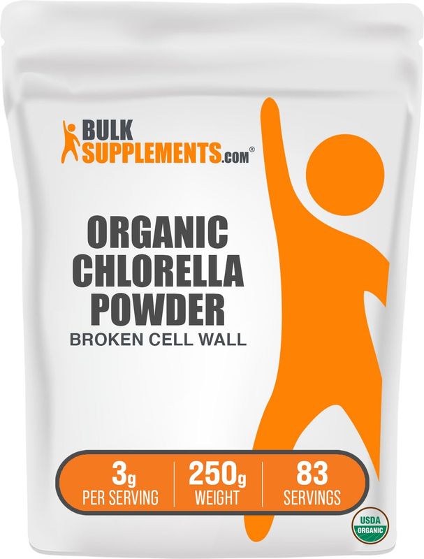 BulkSupplements.com Organic Chlorella Powder - Broken Cell Wall, Green Superfood Powder, Greens Supplements - Vegan &amp; Gluten Free, 3g per Serving, 250g (8.8 oz) (Pack of 1)