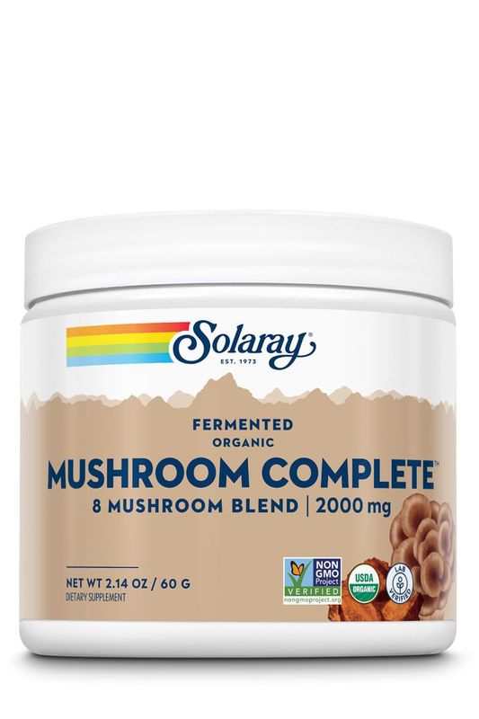 SOLARAY Fermented Organic Mushroom Complete, Powder | Healthy Immune Function Support | 2,000 mg per serv. | 60g, 30 Serv