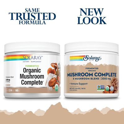 SOLARAY Fermented Organic Mushroom Complete, Powder | Healthy Immune Function Support | 2,000 mg per serv. | 60g, 30 Serv