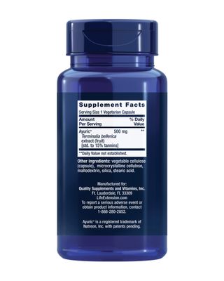 Life Extension Uric Acid Control - Ayuric Terminalia Bellerica Fruit Extract Supplement - Support Healthy Uric Acid Level - Non-GMO, Gluten Free - 60 Vegetarian Capsules