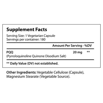 LongLifeNutri High Purity PQQ Supplement - 180 Caps - PQQ 20mg - Mitochondrial Supplements - Quinone Capsules - ATP Supplements - Pyrroloquinoline Quinone - Aids Mitochondria Function
