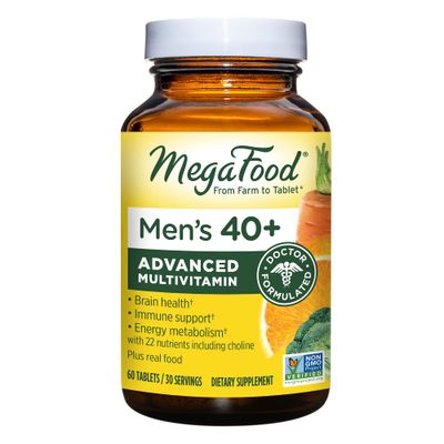 MegaFood Men&#39;s 40+ Advanced Multivitamin for Men - Dr-Formulated - Choline, Vitamin B, Vitamin C, Vitamin D, Zinc &amp; Real Food - Brain Health, Immune Support - Vegetarian - 60 Tabs (30 Servings)