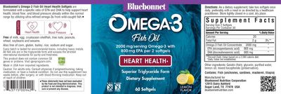 Bluebonnet Nutrition Omega-3 Heart Formula Natural Wild Caught Triglyceride Form DHA 600 mg EPA 800 mg - Highly Concentrated Heart Health Support Supplement - Gluten-Free - 60 Softgel
