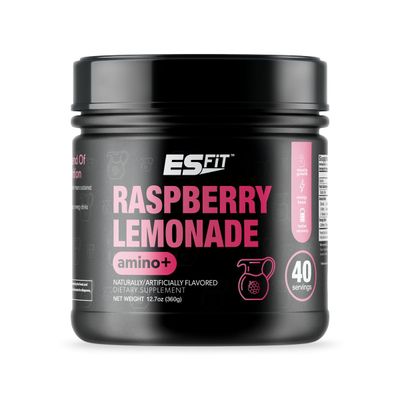 ES FIT Amino+ Powder - Pre and Post Workout with Caffeine + Green Tea Extract - BCAA, Amino Acids, Zero Sugar, Low Calorie, Superior Taste, 40 Servings (Raspberry Lemonade)