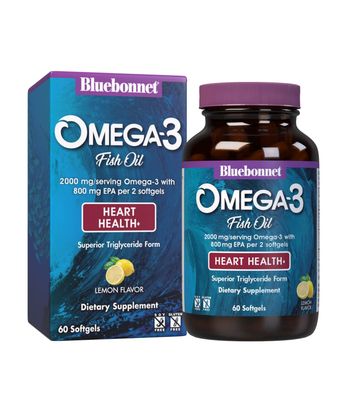 Bluebonnet Nutrition Omega-3 Heart Formula Natural Wild Caught Triglyceride Form DHA 600 mg EPA 800 mg - Highly Concentrated Heart Health Support Supplement - Gluten-Free - 60 Softgel