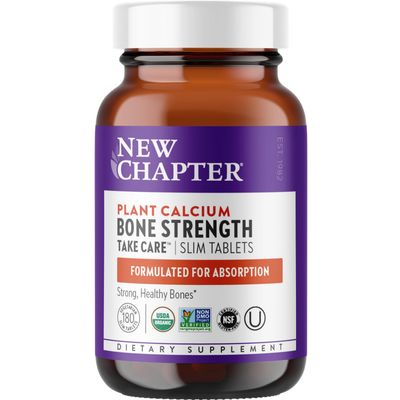 New Chapter Calcium Supplement - Bone Strength Organic Calcium with Magnesium, Vitamin D3+K2, 70+ Trace Minerals for Bone Health, Gluten Free, Easy to Swallow Slim Calcium Tablets - 180 Count