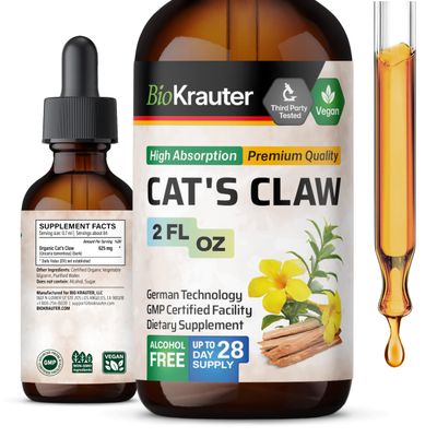 BIO KRAUTER Cats Claw Tincture - Vegan Cat&#39;s Claw Supplement - Liquid Cats Claw Herb for Immune Support - Alcohol &amp; Sugar Free Cats Claw Extract - Vegan Drops 2 Fl.Oz.