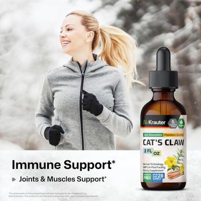 BIO KRAUTER Cats Claw Tincture - Vegan Cat's Claw Supplement - Liquid Cats Claw Herb for Immune Support - Alcohol &amp; Sugar Free Cats Claw Extract - Vegan Drops 2 Fl.Oz.