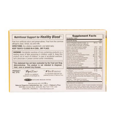 NaturesPlus Hema-Plex Iron - 30 Slow-Release Tablets - 85 mg Chelated Iron - Total Blood Health - with Vitamin C &amp; Bioflavonoids - Non GMO, Vegetarian &amp; Gluten Free - 30 Servings