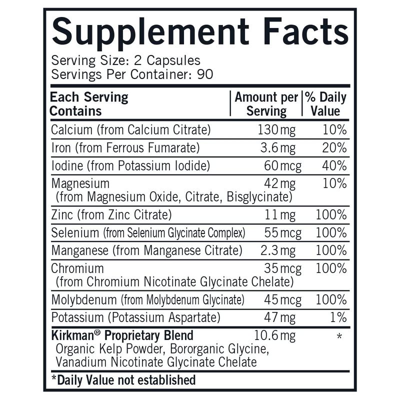 Kirkman Multiple Mineral Complex Pro-Support - Hypoallergenic | 180 Vegetarian Capsules | Minerals