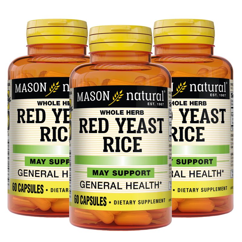 MASON NATURAL Red Yeast Rice - Improved Blood Circulation, Healthy Immune System, Supports Cardiovascular and Overall Health, Herbal Supplement, 60 Capsules (Pack of 3)