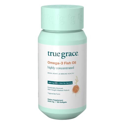 True Grace Omega-3 Fish Oil - 120 Softgels - 1400 mg EPA + DHA - Brain, Heart, Joint &amp; Immune Health - Organic, Gluten Free, Soy Free
