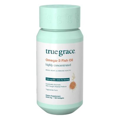 True Grace Omega-3 Fish Oil - 120 Softgels - 1400 mg EPA + DHA - Brain, Heart, Joint &amp; Immune Health - Organic, Gluten Free, Soy Free
