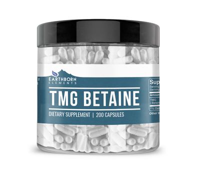 Earthborn Elements TMG Betaine Anhydrous Trimethylglycine 200 Capsules, Pure &amp; Undiluted, No Additives