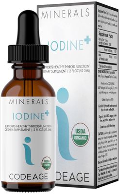 Codeage USDA Organic Iodine Drops - USDA Certified Organic - 250 Mcg Per Serving - 1+ Year Supply - Liquid Iodine Supplement - Pure, Clear Iodine - Vegan Iodine Liquid Drop - 2 fl oz