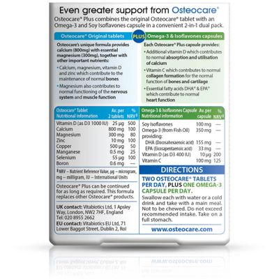 Vitabiotics Osteocare Plus 2-in-1 Formula - Calcium 800mg with Vitamin D3, Magnesium, Zinc, and Omega-3 | Bone Health and Immunity Multivitamin Supplement for Men and Women - 90 Tablets
