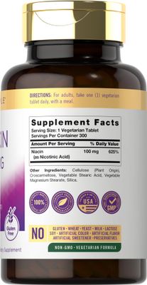 Carlyle Niacin 100mg | 300 Vegetarian Tablets | Non-GMO, Gluten Free | High Potency Formula