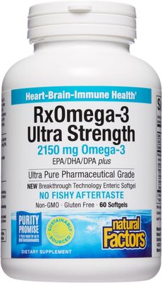 Natural Factors RxOmega-3 Ultra Strength Fish Oil with Vitamin D3, High Potency Formula, 2,150 mg, No Fishy Aftertaste, 60 Softgels