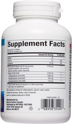 Natural Factors RxOmega-3 Ultra Strength Fish Oil with Vitamin D3, High Potency Formula, 2,150 mg, No Fishy Aftertaste, 60 Softgels
