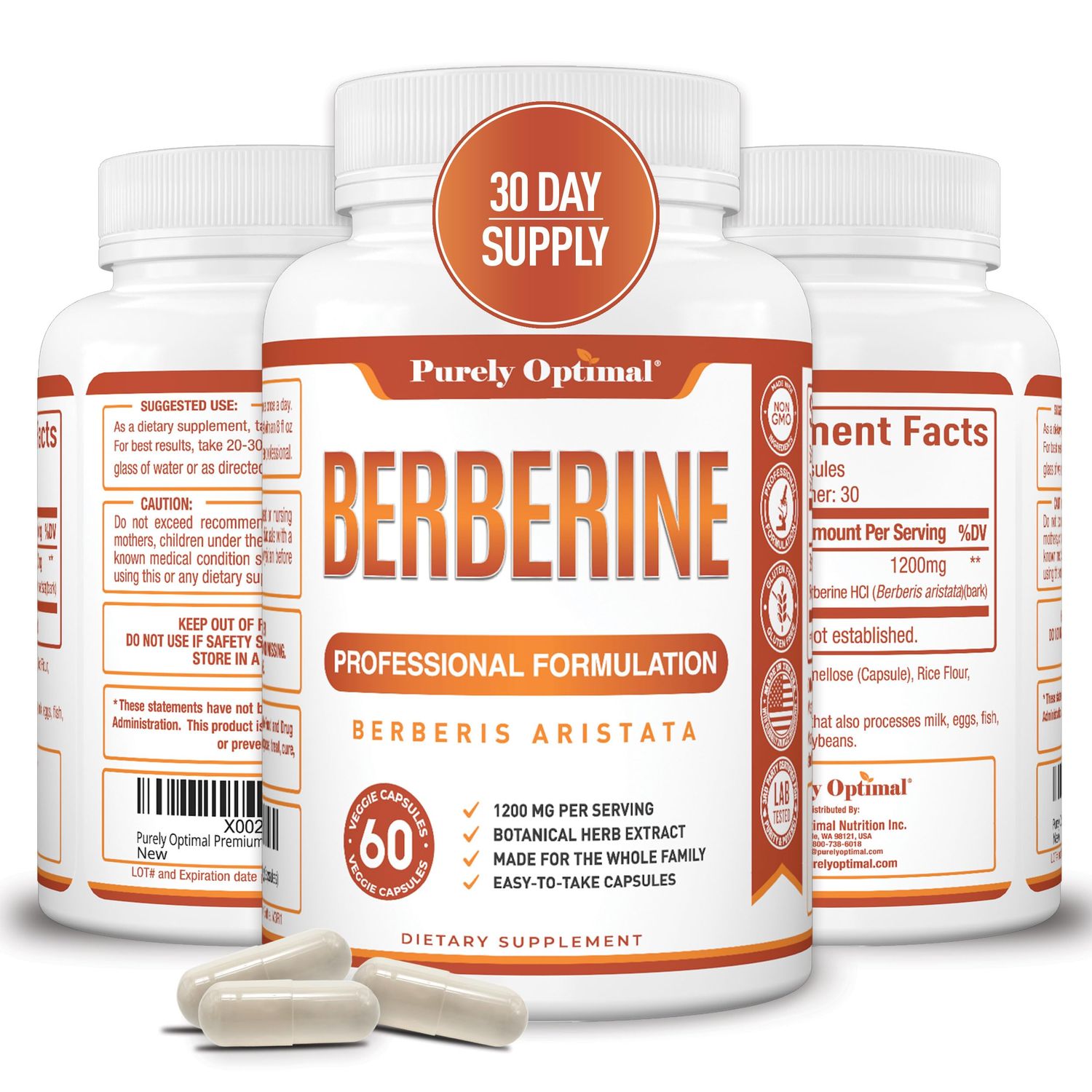Purely Optimal Berberine HCL 1200mg - High Potency Supplement from Berberis Aristata, Natural Compound, 60 Easy-to-Swallow Veggie Capsules