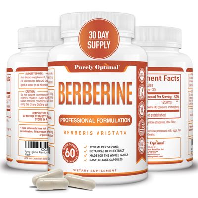 Purely Optimal Berberine HCL 1200mg - High Potency Supplement from Berberis Aristata, Natural Compound, 60 Easy-to-Swallow Veggie Capsules