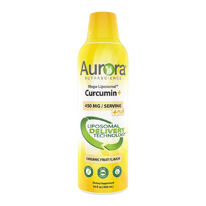 Aurora Nutrascience Mega-Liposomal Curcumin+ Vitamin C with CurcuVail, Supports Healthy Joints, Muscles, GI Tract, and Brain, Organic, Non-GMO, 450mg per Serving, 16 fl oz