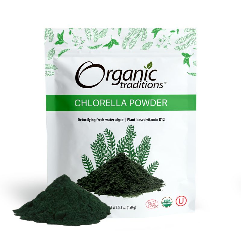 Organic Traditions Organic Chlorella Powder, Vegan Non-GMO Organic Superfood, 5.3oz (150g) Bag, 30 Servings per Bag