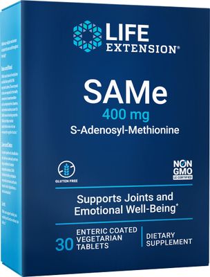 Life Extension Same 400 mg Enteric-Coated S-Adenosyl-Methionine Mood Support, Liver Health &amp; Healthy Joint Function Support Supplement - Non-GMO, Gluten Free - 30 Enteric-Coated Vegetarian Tablets