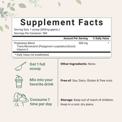 Pure Trans-Resveratrol Powder with Vitamin E, 5 Ounce, 2 in 1 Formula, Micronized Powder for Better Absorption, Premium Resveratrol Supplement, Super Antioxidant