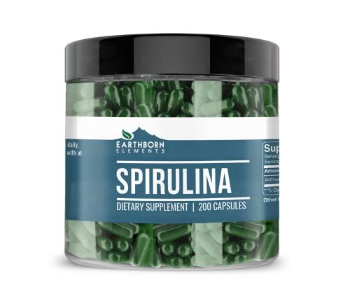 Earthborn Elements Spirulina 200 Capsules, Pure &amp; Undiluted, No Additives