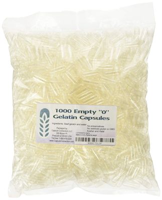 Capsule Connection 1000 Bulk 0 Empty Gelatin Capsules, USA-made, resealable bag