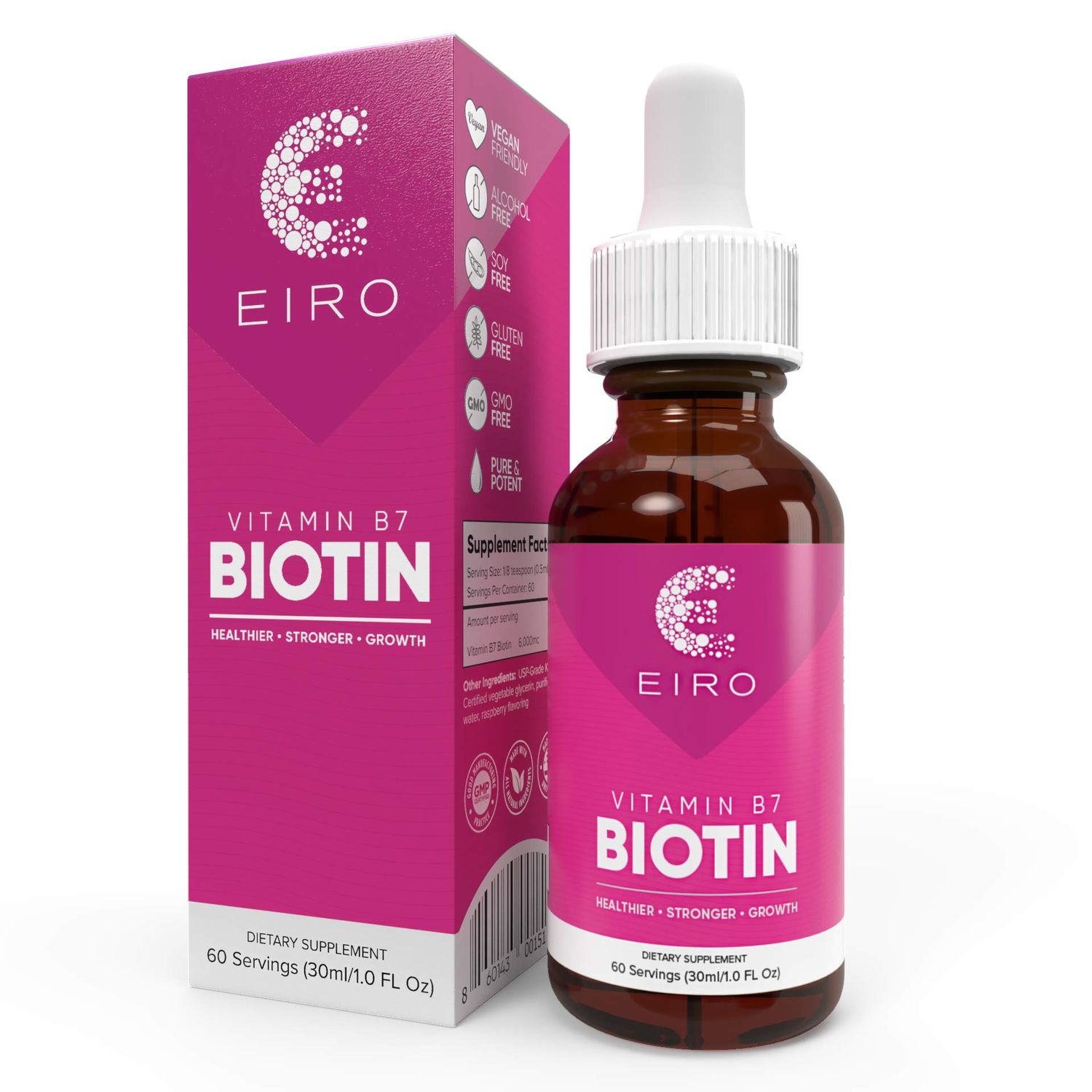 EIRO Biotin Liquid Drops | 6000mcg per serving | Healthier, Stronger, Faster - Hair &amp; Nails | Superior Absorption