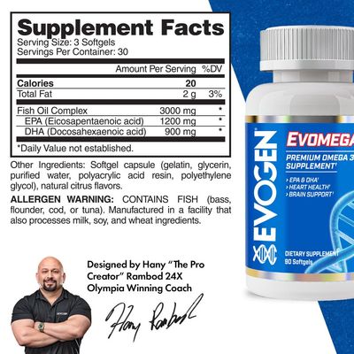 Evogen Omega Fish Oil | Premium Omega-3 Supplement | Supports Heart &amp; Brain Health | EPA &amp; DHA | 90 Softgels
