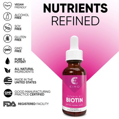 EIRO Biotin Liquid Drops | 6000mcg per serving | Healthier, Stronger, Faster - Hair &amp; Nails | Superior Absorption