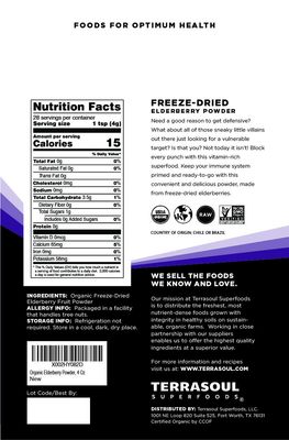 Terrasoul Superfoods Organic Elderberry Powder, 4 Oz - Freeze-Dried