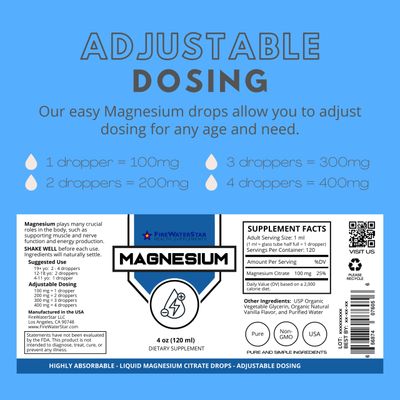 FWS Magnesium Citrate Liquid Drops - 4oz - Supports Sleep, Calm, Energy, Muscles, Nerves - Pure Magnesium Citrate Supplement - Organic, Non-GMO, Vegan - Easy Dosing, 120 Servings - Adults, Teens, Kids