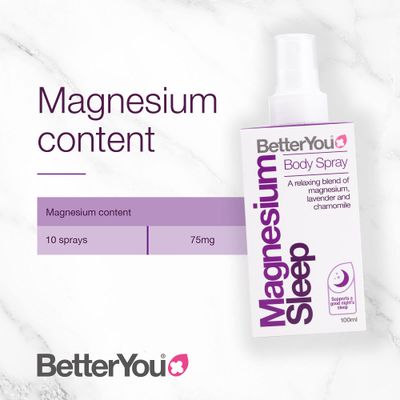 BetterYou Magnesium Muscle Body Spray - Relaxing Topical Magnesium and Essential Oil Spray - Lavender and Chamomile - Promotes Better Sleep - 3.38 oz