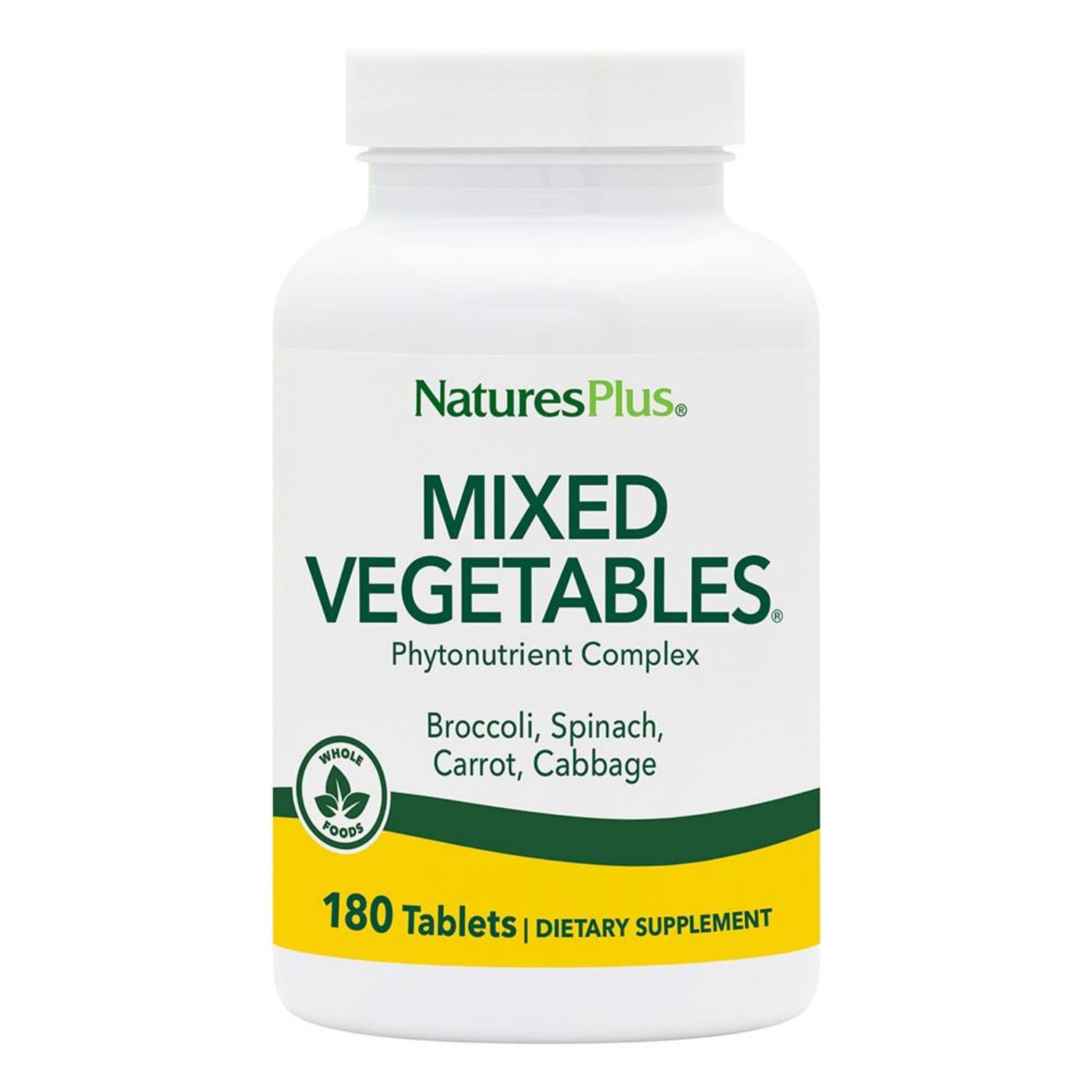 Natures Plus Mixed Vegetables - 1300 mg, 180 Vegetarian Tablets - Powerful Whole Foods Phytonutrient Supplement, Promotes Overall Health - Gluten-Free - 60 Servings